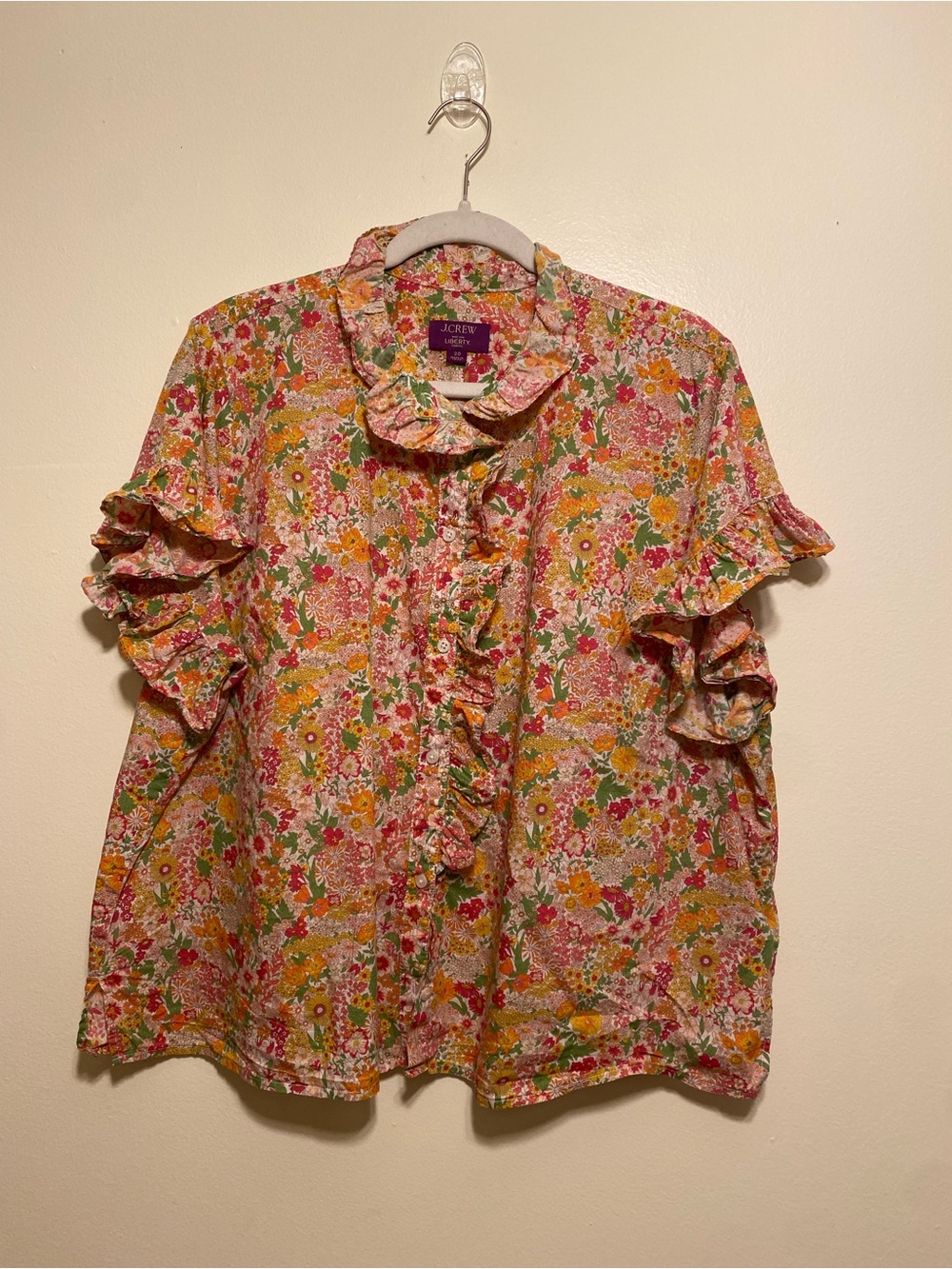 J. Crew Liberty Fabric Floral Ruffle Button-Front Blouse. Size 20. Style BQ862